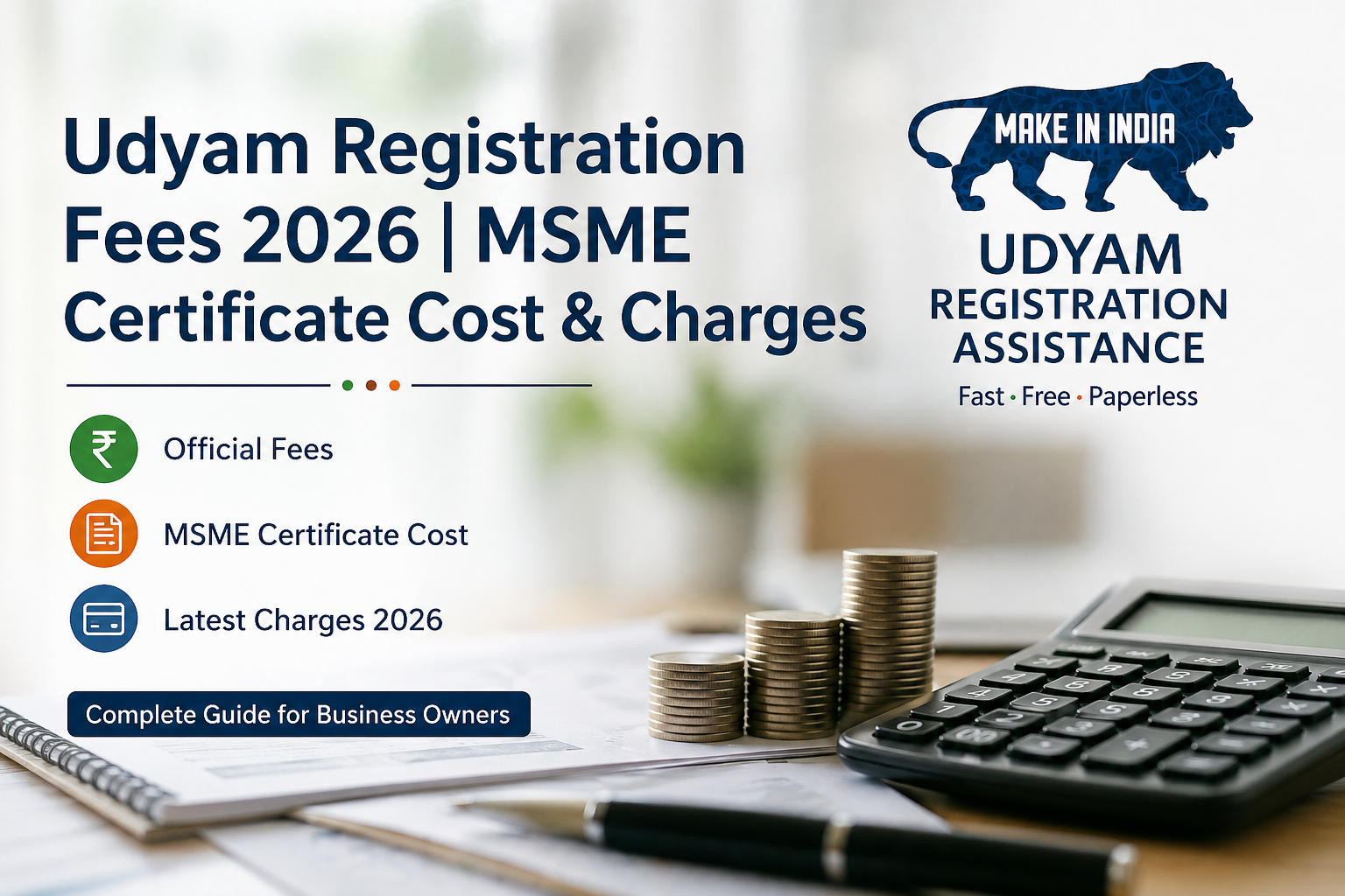 Udyam Registration Fees 2026 | MSME Certificate Cost & Charges